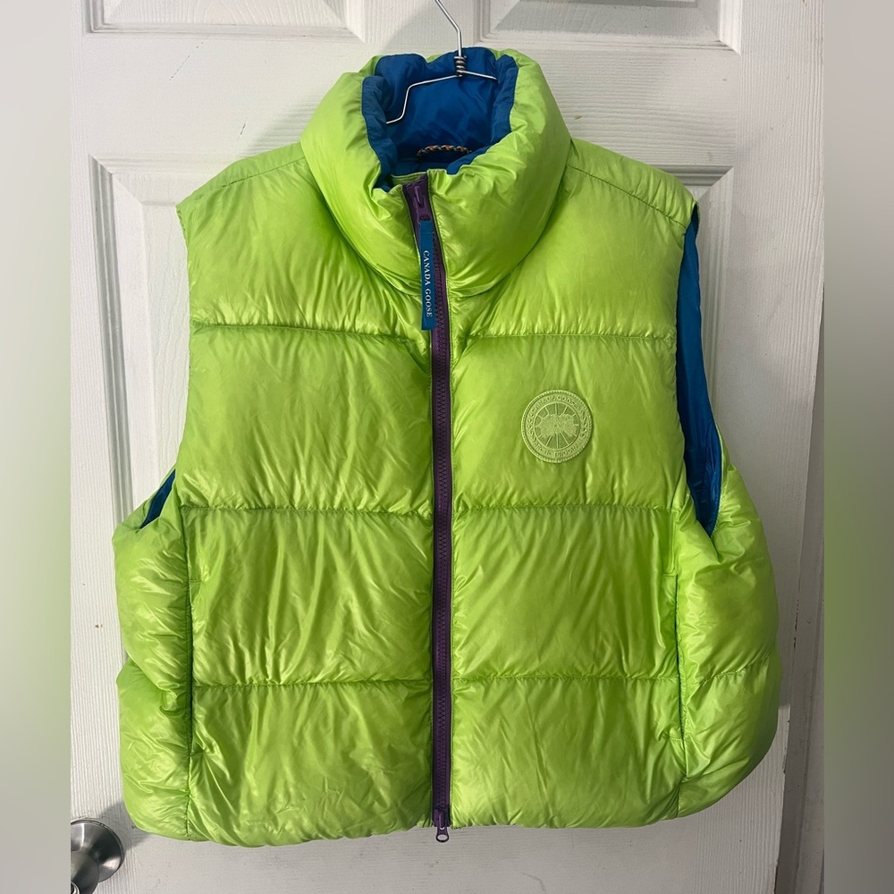Canada Goose Neon Lime Green Puffer Vest with Blue Lining - Picture 1 of 10